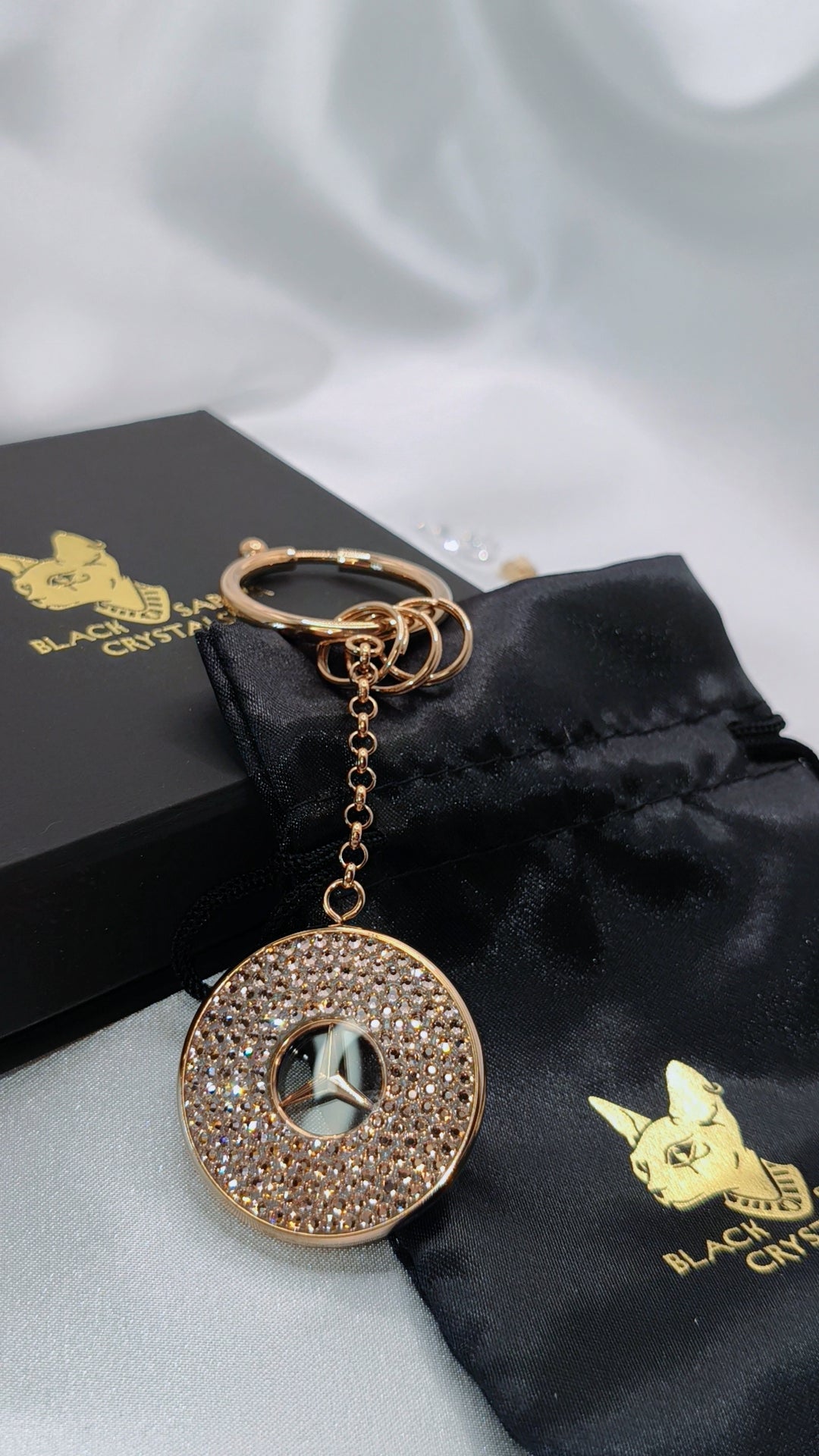 Original OEM | Mercedes-Benz Schlüsselanhänger Roségold | mit original Preciosa® Kristallen - Black Saphir Crystals