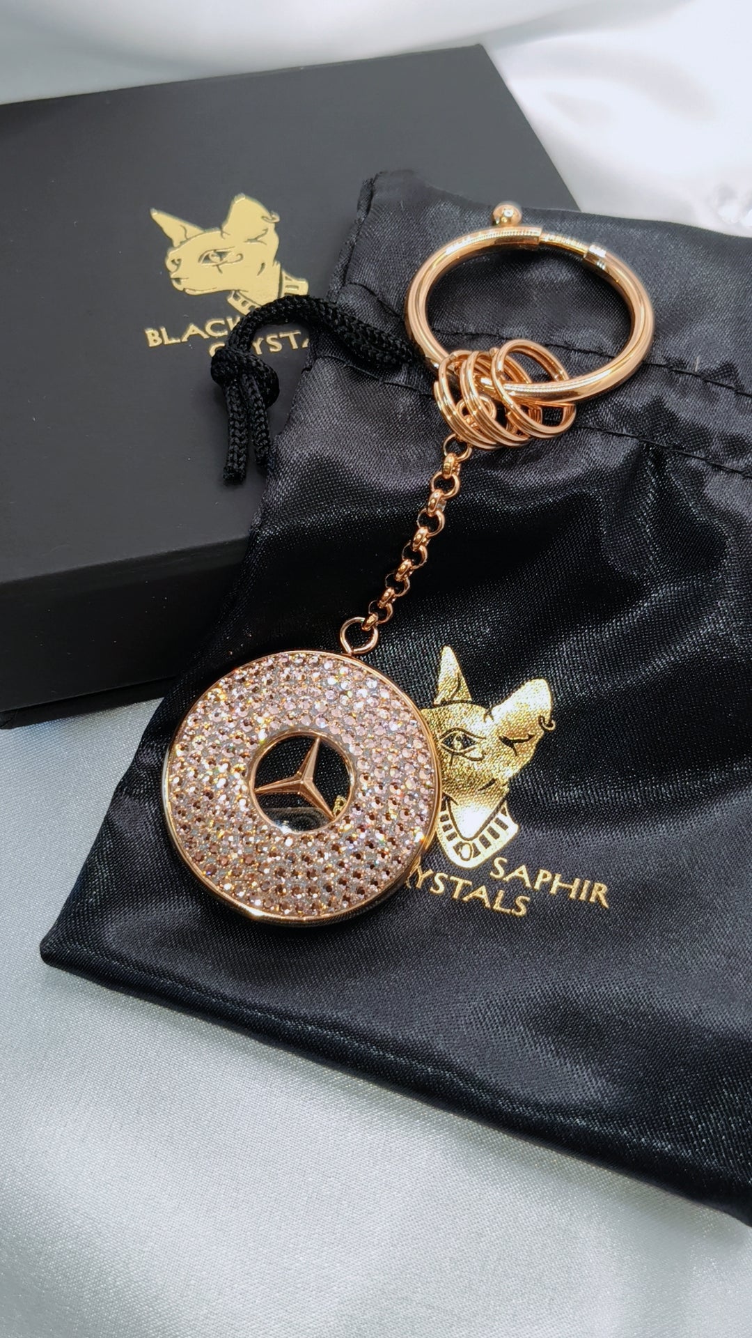Original OEM | Mercedes-Benz Schlüsselanhänger Roségold | mit original Preciosa® Kristallen - Black Saphir Crystals