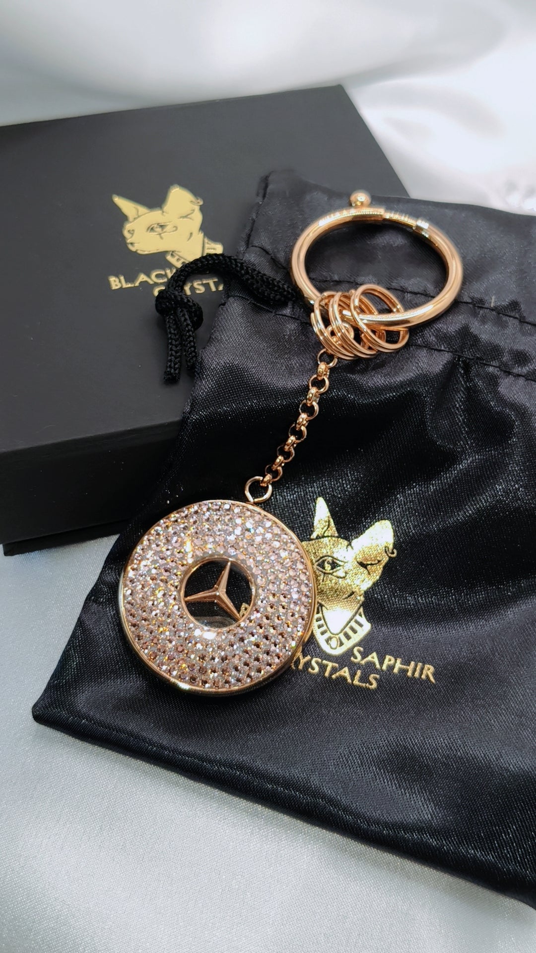 Original OEM | Mercedes-Benz Schlüsselanhänger Roségold | mit original Preciosa® Kristallen - Black Saphir Crystals