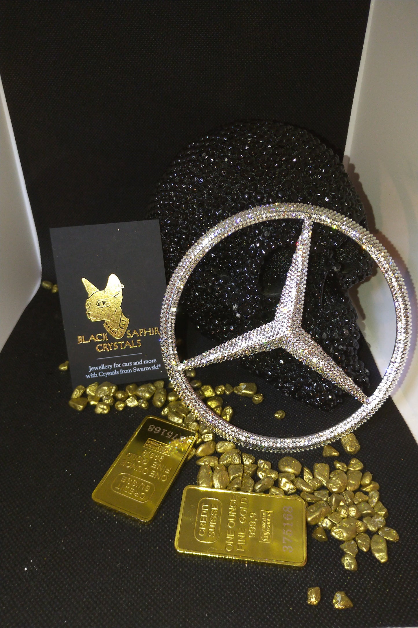 Original Mercedes Logo Emblem hinten mit original Swarovski® oder Preciosa® Veredelt - Black Saphir Crystals