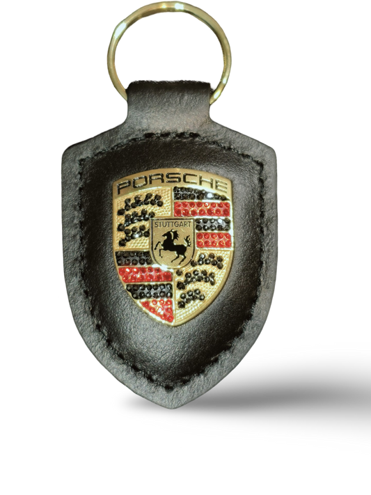 Original OEM | Porsche Logo Emblem Schlüsselanhänger |original Swarovski®\Preciosa® - Black Saphir Crystals