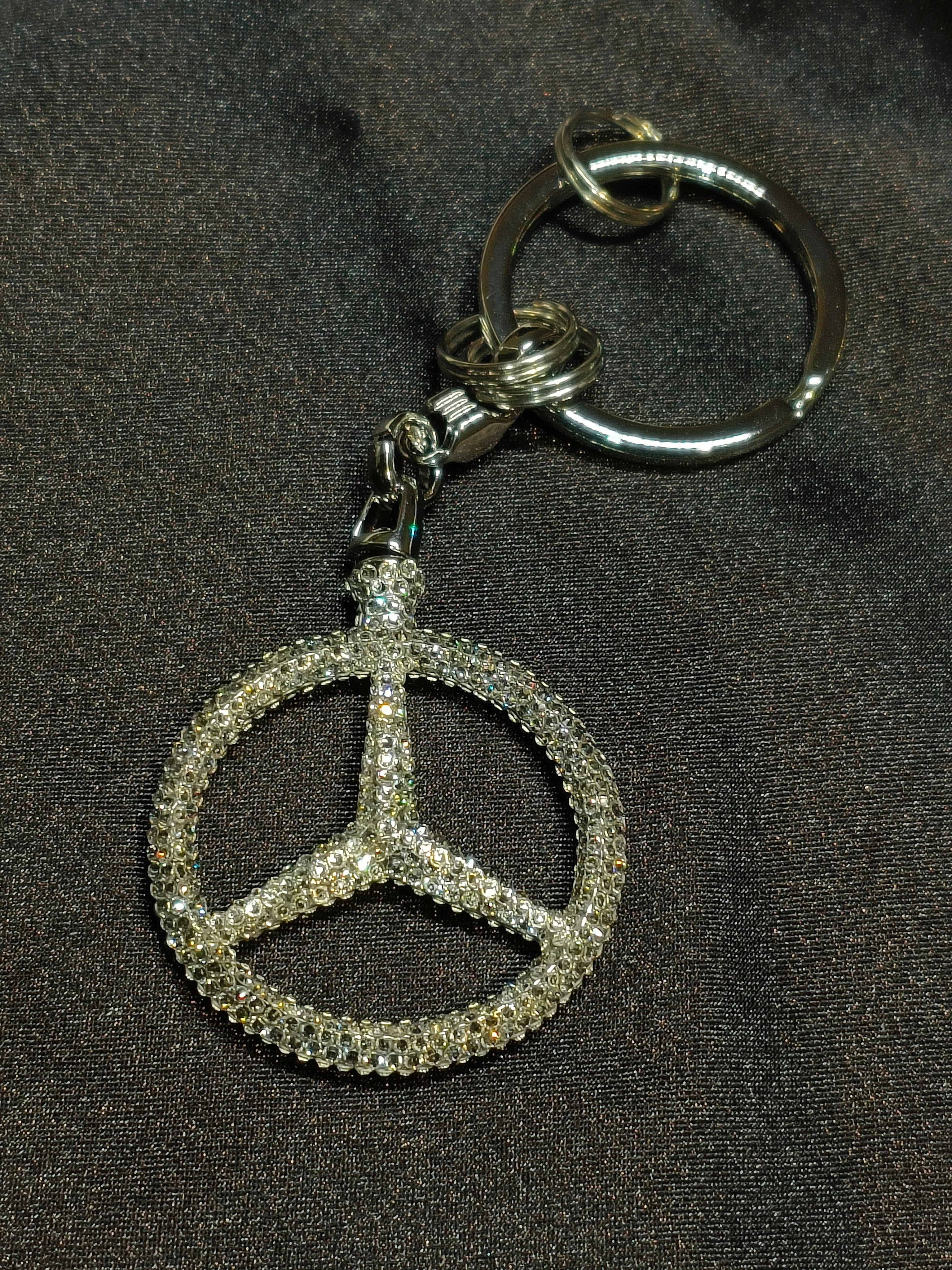 Original OEM | Mercedes-Benz Schlüsselanhänger silber | mit original Swarovski®/Preciosa® - Black Saphir Crystals