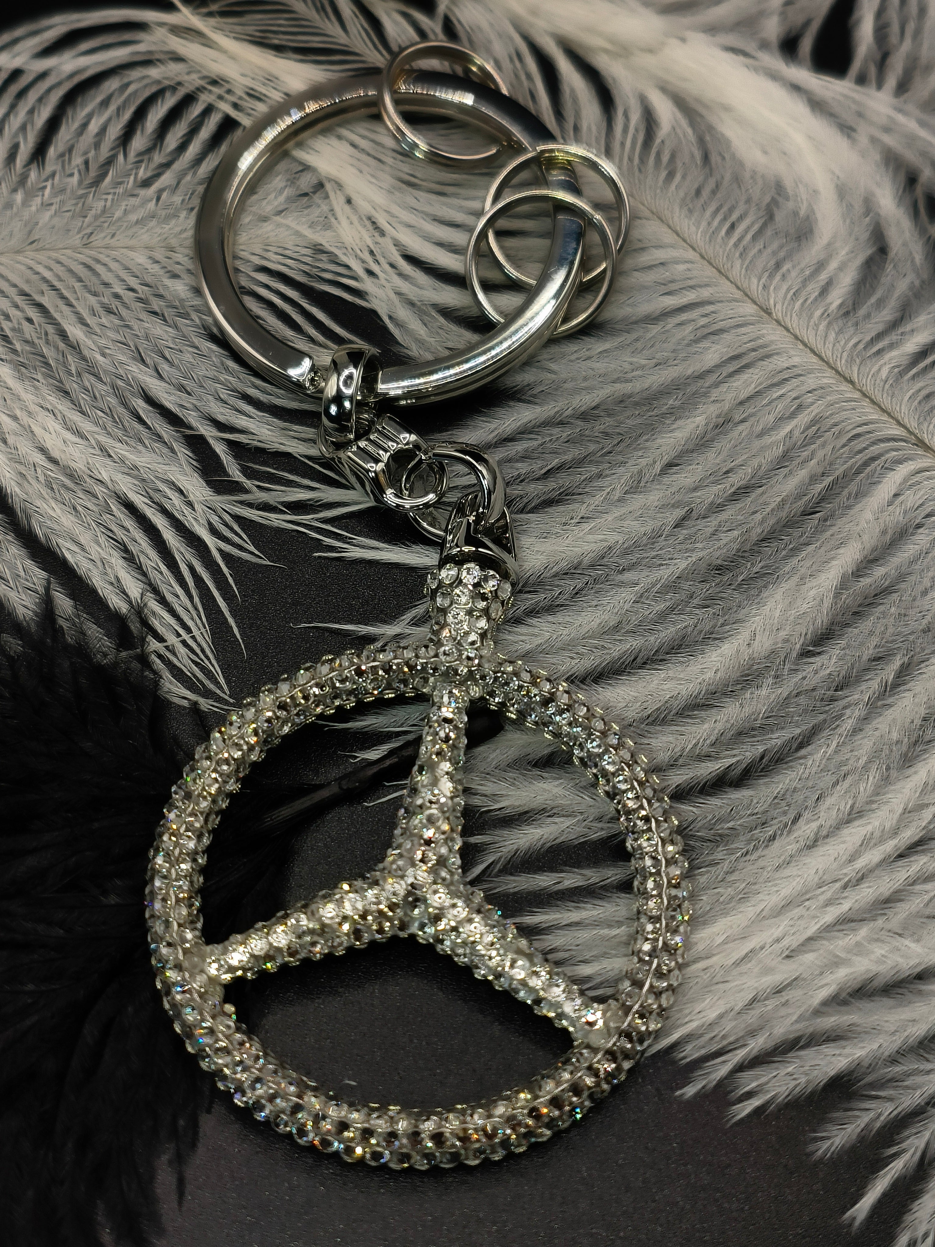 Original OEM | Mercedes-Benz Schlüsselanhänger silber | mit original Swarovski®/Preciosa® - Black Saphir Crystals