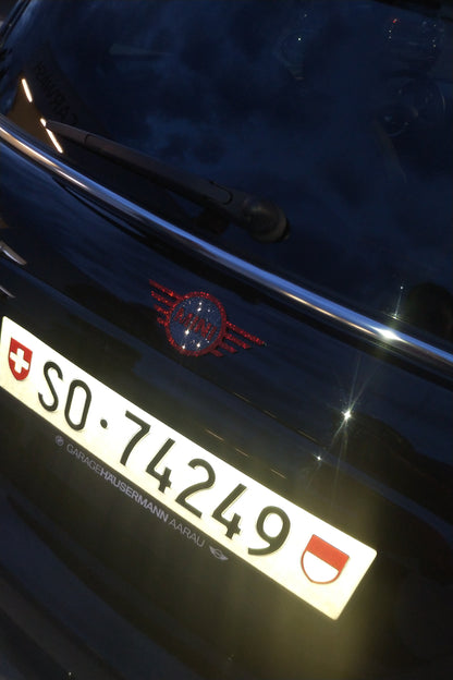 Original OEM | BMW Mini Cooper One Logo Emblen Set Motorhaube+Kofferraum | mit original Swarovski® oder Preciosa® Kristallen veredelt | tuning Accessoires gift geschenk - Black Saphir Crystals