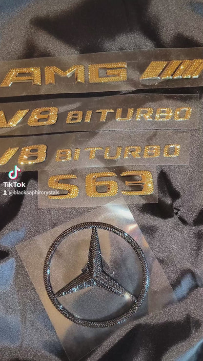 Original OEM | Mercedes-Benz S63 AMG Gold 24k Logo Emblem | mit original Preciosa® Kristallen