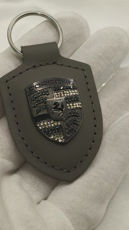 Original OEM | Porsche Turbonit (Limited Edition) grau Logo Emblem Schlüsselanhänger | mit original Preciosa Kristallen®