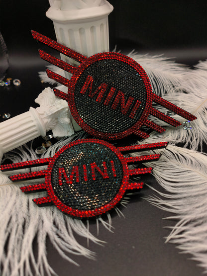 Original OEM | BMW Mini Logo Emblem Set vorn+hinten | mit original Preciosa® Kristallen - Black Saphir Crystals