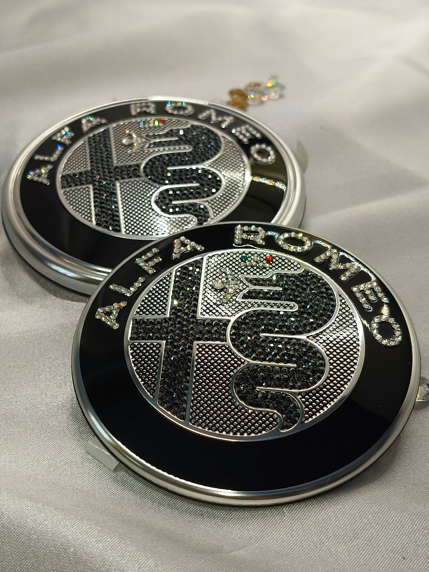 Genuine OEM Alfa Romeo Giulia GV GTA | Logo Emblem Set black front + rear | with genuine Preciosa® crystals
