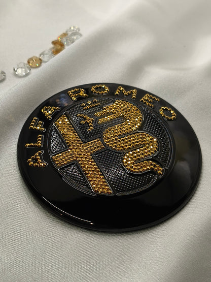 Original OEM Alfa Romeo | Logo Emblem Set vorn+hinten Schwarz/Gold | mit original Preciosa® Kristallen