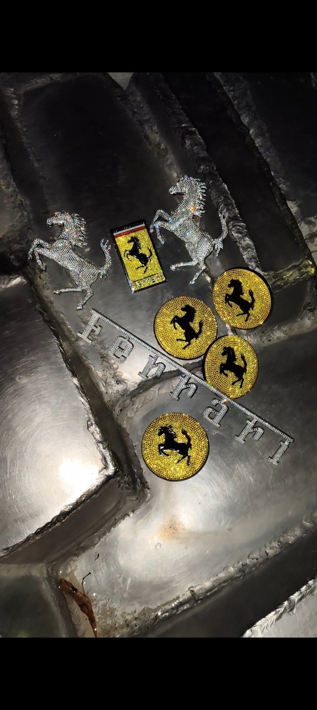 Original OEM Ferrari | Logo emblem set front+rear | with original Preciosa® crystals