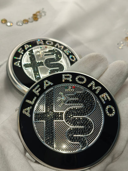 Genuine OEM Alfa Romeo Giulia GV GTA | Logo Emblem Set black front + rear | with genuine Preciosa® crystals