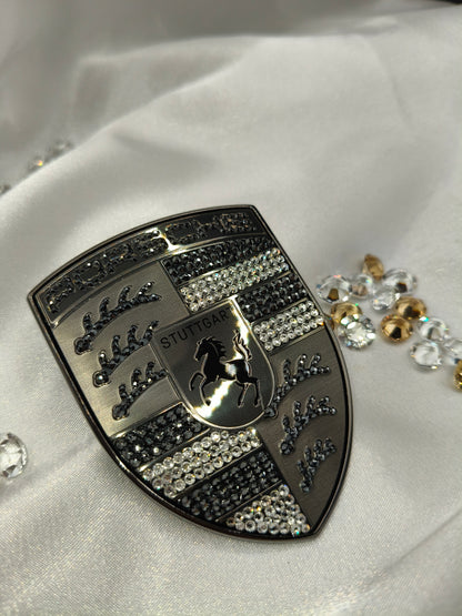 Original OEM | Porsche Turbonit Logo Emblem Motorhaube | mit original Preciosa® Kristallen - Black Saphir Crystals
