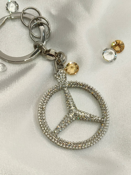 Original OEM | Mercedes-Benz Schlüsselanhänger silber | mit original Preciosa® Kristallen - Black Saphir Crystals
