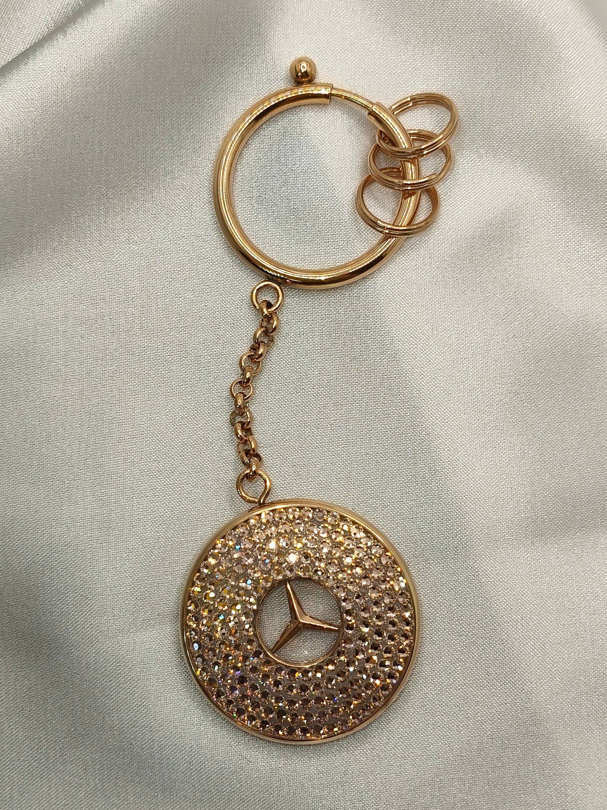Original OEM | Mercedes-Benz Schlüsselanhänger Roségold | mit original Preciosa® Kristallen - Black Saphir Crystals