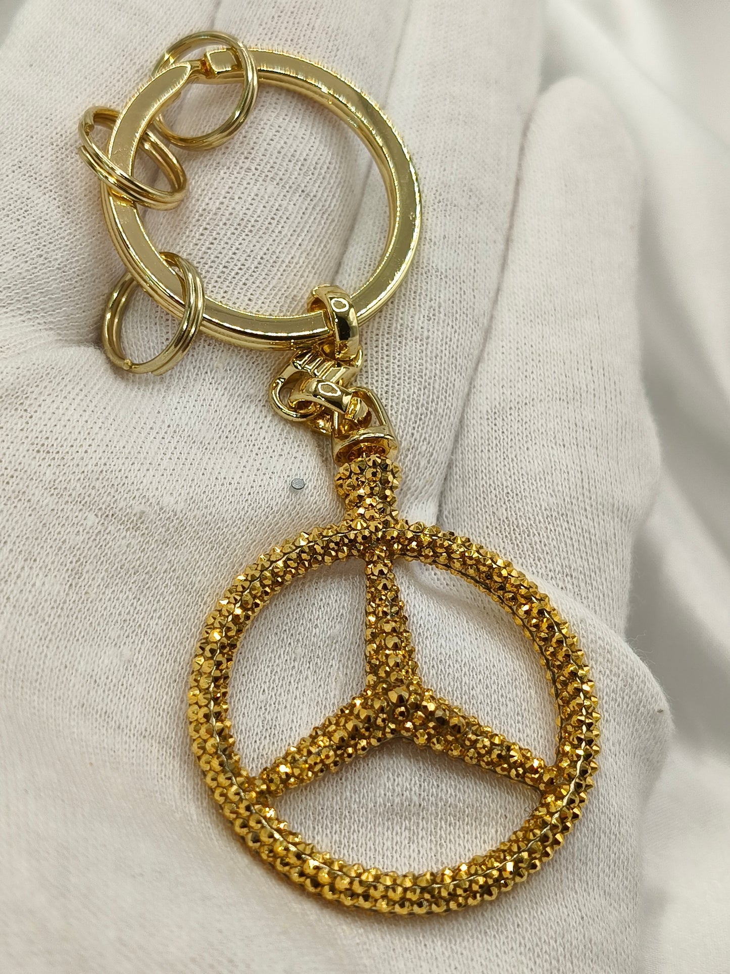 Original OEM | Mercedes-Benz Schlüsselanhänger Gold | mit original Preciosa® Kristallen - Black Saphir Crystals