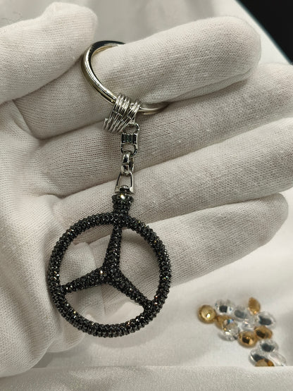 Original OEM | Mercedes-Benz Schlüsselanhänger schwarz | mit original Preciosa® Kristallen - Black Saphir Crystals