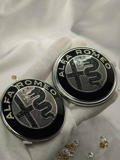 Genuine OEM Alfa Romeo Giulia GV GTA | Logo Emblem Set black front + rear | with genuine Preciosa® crystals