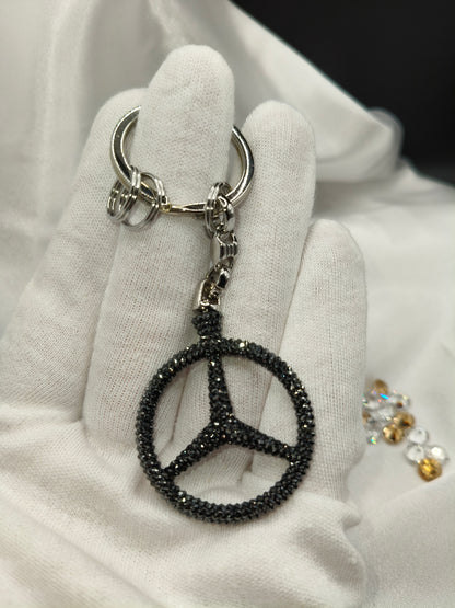 Original OEM | Mercedes-Benz Schlüsselanhänger schwarz | mit original Preciosa® Kristallen - Black Saphir Crystals