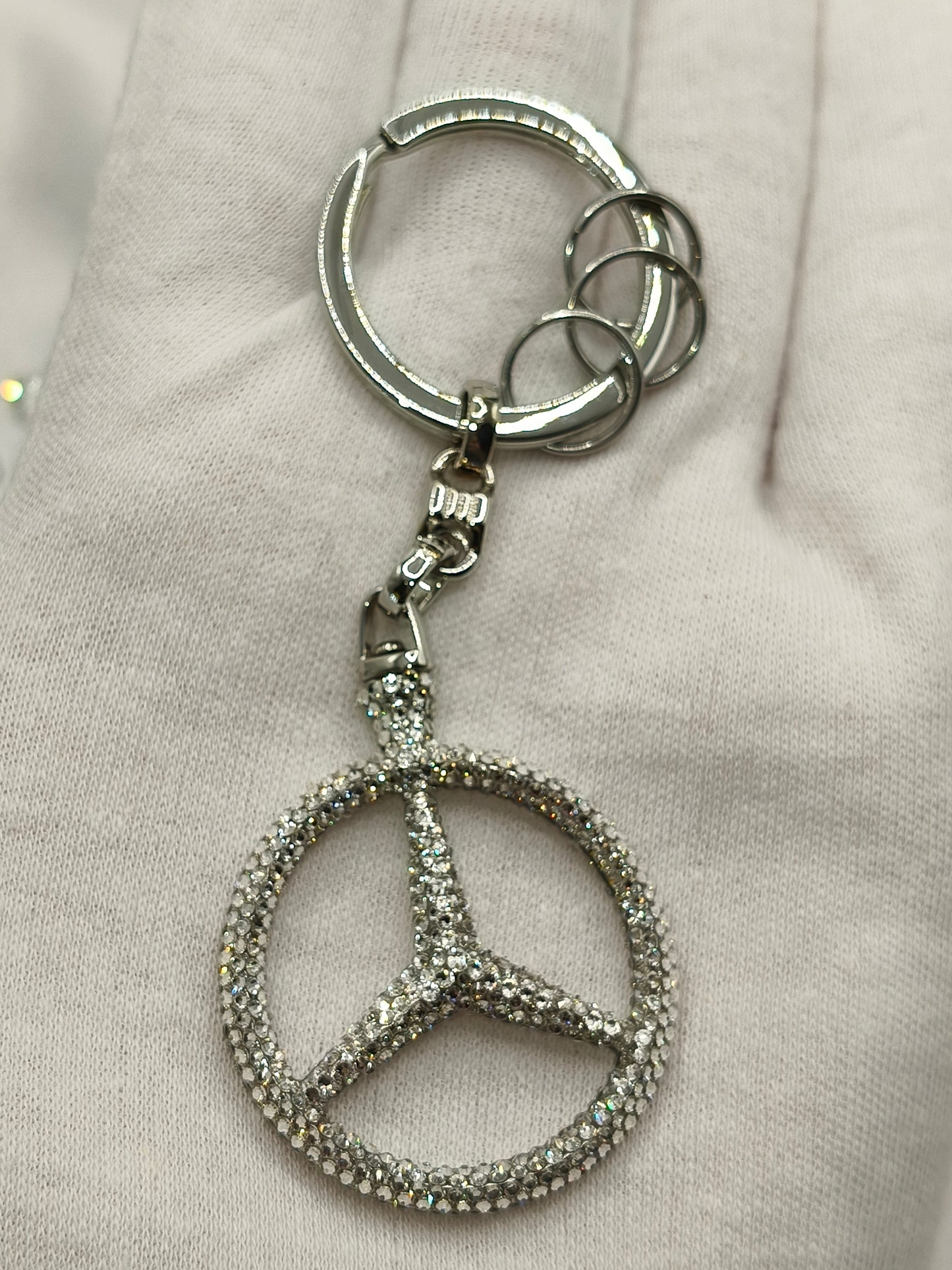 Original OEM | Mercedes-Benz Schlüsselanhänger silber | mit original Preciosa® Kristallen - Black Saphir Crystals