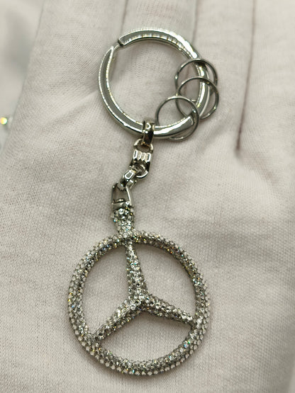 Original OEM | Mercedes-Benz Schlüsselanhänger silber | mit original Preciosa® Kristallen - Black Saphir Crystals