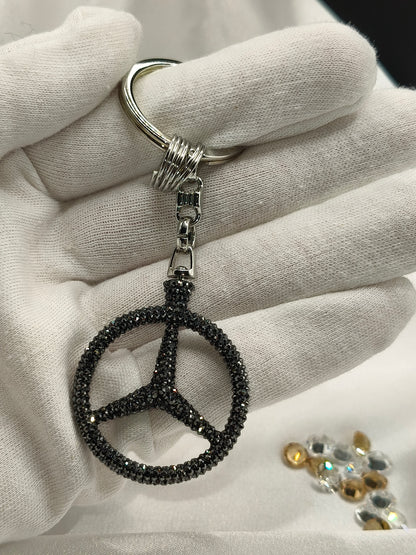 Original OEM | Mercedes-Benz Schlüsselanhänger schwarz | mit original Preciosa® Kristallen - Black Saphir Crystals