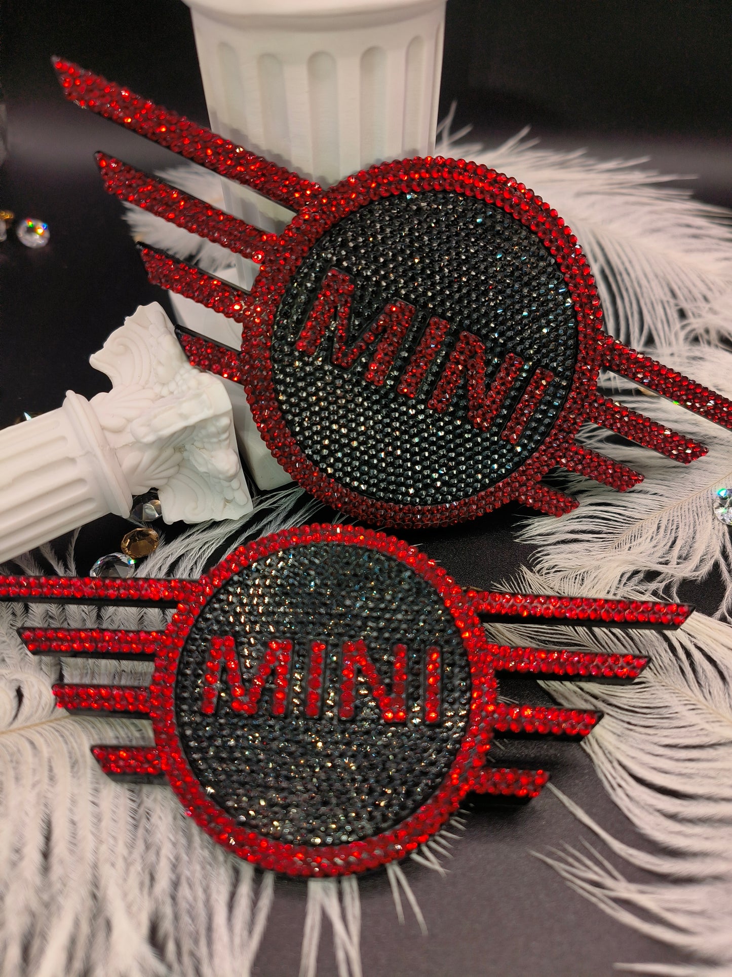 Original OEM | BMW Mini Logo Emblem Set vorn+hinten | mit original Preciosa® Kristallen - Black Saphir Crystals