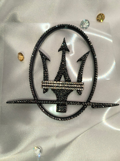 Original OEM | Maserati Logo Emblem Set links+rechts | mit original Preciosa® Kristallen - Black Saphir Crystals