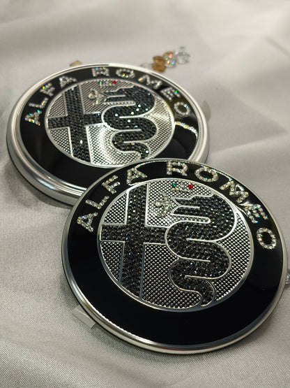 Genuine OEM Alfa Romeo Giulia GV GTA | Logo Emblem Set black front + rear | with genuine Preciosa® crystals