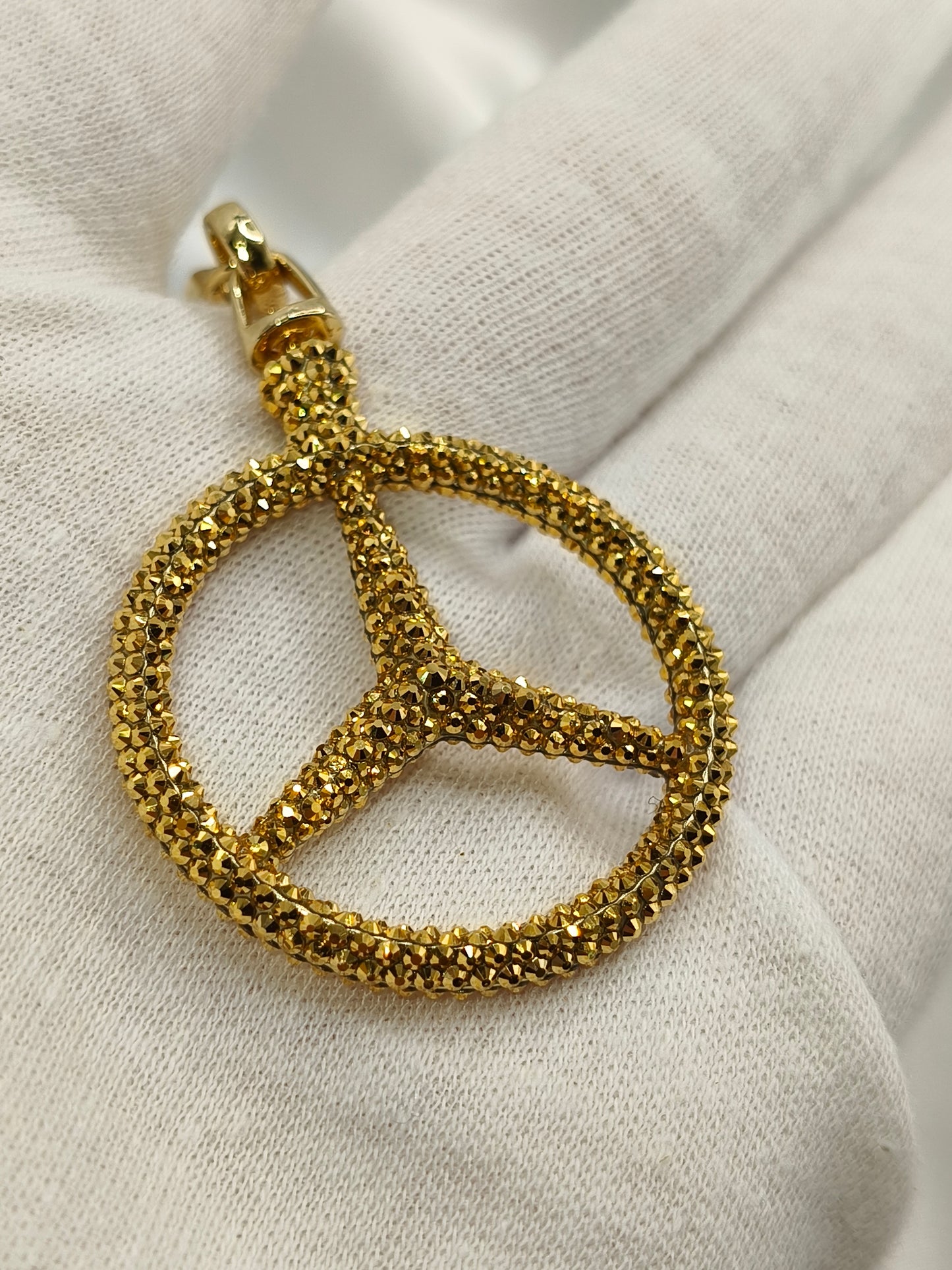 Original OEM | Mercedes-Benz Schlüsselanhänger Gold | mit original Preciosa® Kristallen - Black Saphir Crystals