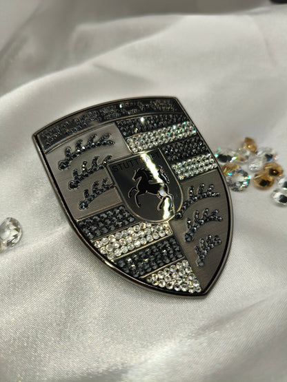 Original OEM | Porsche Turbonit Logo Emblem Motorhaube | mit original Preciosa® Kristallen - Black Saphir Crystals