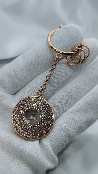Original OEM | Mercedes-Benz Schlüsselanhänger Roségold | mit original Preciosa® Kristallen - Black Saphir Crystals