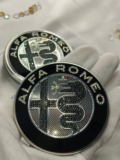 Genuine OEM Alfa Romeo Giulia GV GTA | Logo Emblem Set black front + rear | with genuine Preciosa® crystals