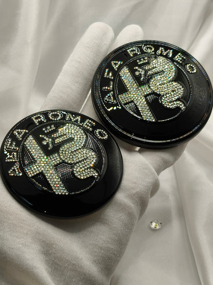 Original OEM Alfa Romeo | Logo Emblem Set vorn+hinten | mit original Preciosa® Kristallen - Black Saphir Crystals