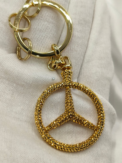 Original OEM | Mercedes-Benz Schlüsselanhänger Gold | mit original Preciosa® Kristallen - Black Saphir Crystals