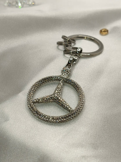 Original OEM | Mercedes-Benz Schlüsselanhänger silber | mit original Preciosa® Kristallen - Black Saphir Crystals