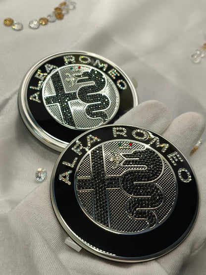 Genuine OEM Alfa Romeo Giulia GV GTA | Logo Emblem Set black front + rear | with genuine Preciosa® crystals