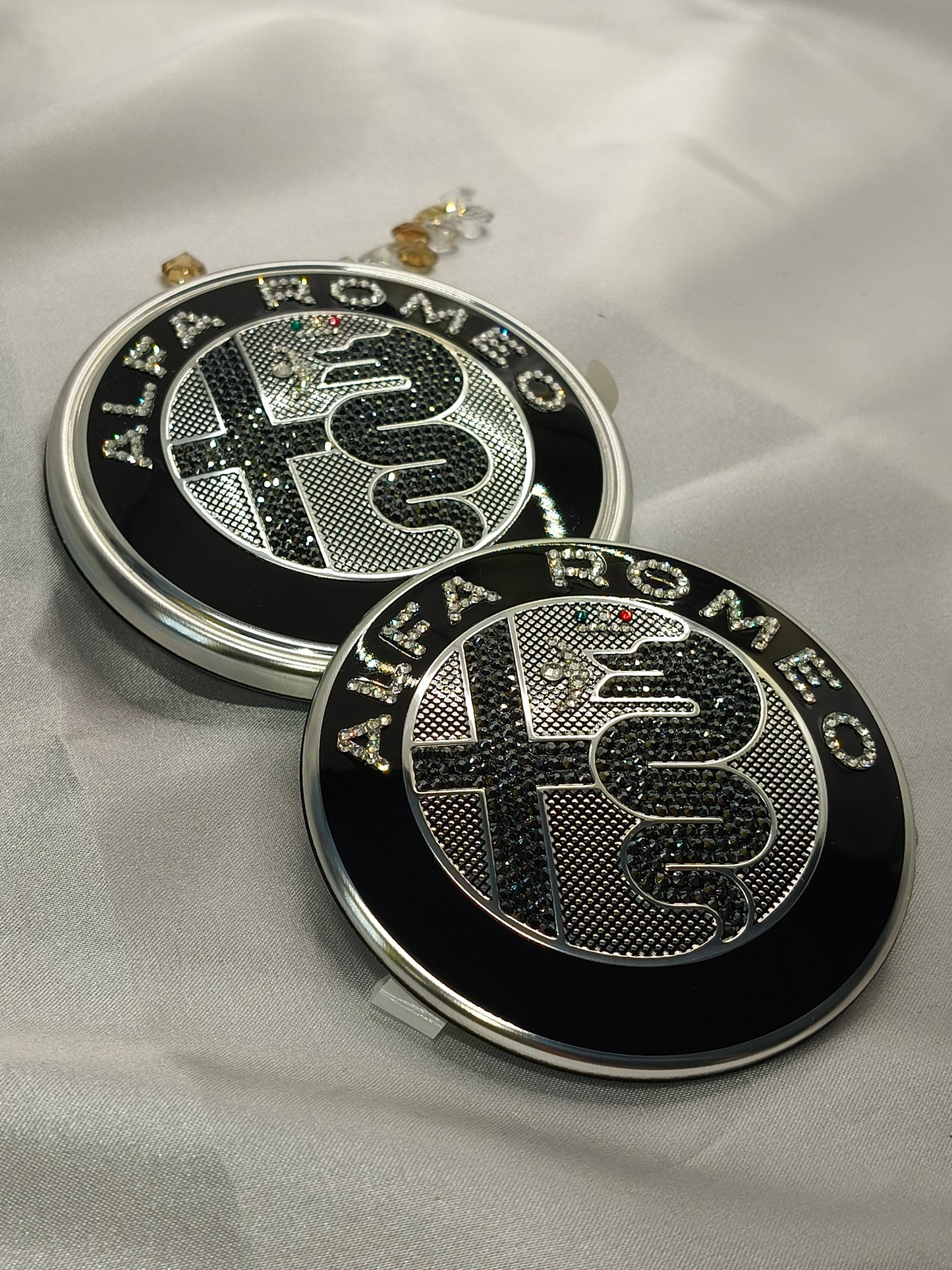 Genuine OEM Alfa Romeo Giulia GV GTA | Logo Emblem Set black front + rear | with genuine Preciosa® crystals