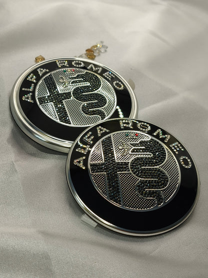 Genuine OEM Alfa Romeo Giulia GV GTA | Logo Emblem Set black front + rear | with genuine Preciosa® crystals