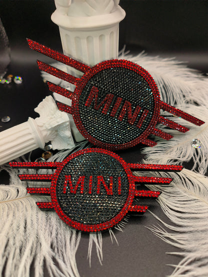 Original OEM | BMW Mini Logo Emblem Set vorn+hinten | mit original Preciosa® Kristallen - Black Saphir Crystals