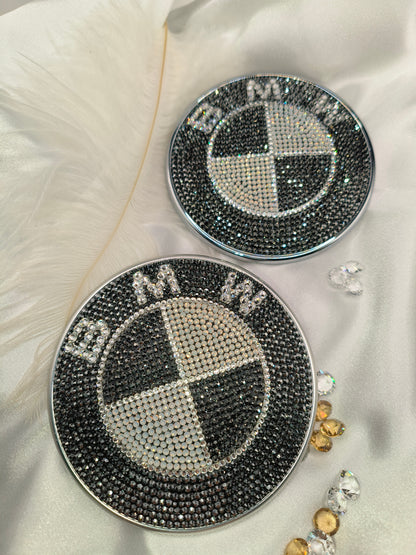Original OEM BMW | Logo Emblem Set vorn+hinten komplett bestückt | mit original Preciosa® Kristallen - Black Saphir Crystals