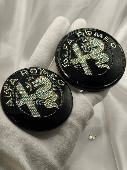Original OEM Alfa Romeo | Logo Emblem Set vorn+hinten | mit original Preciosa® Kristallen - Black Saphir Crystals