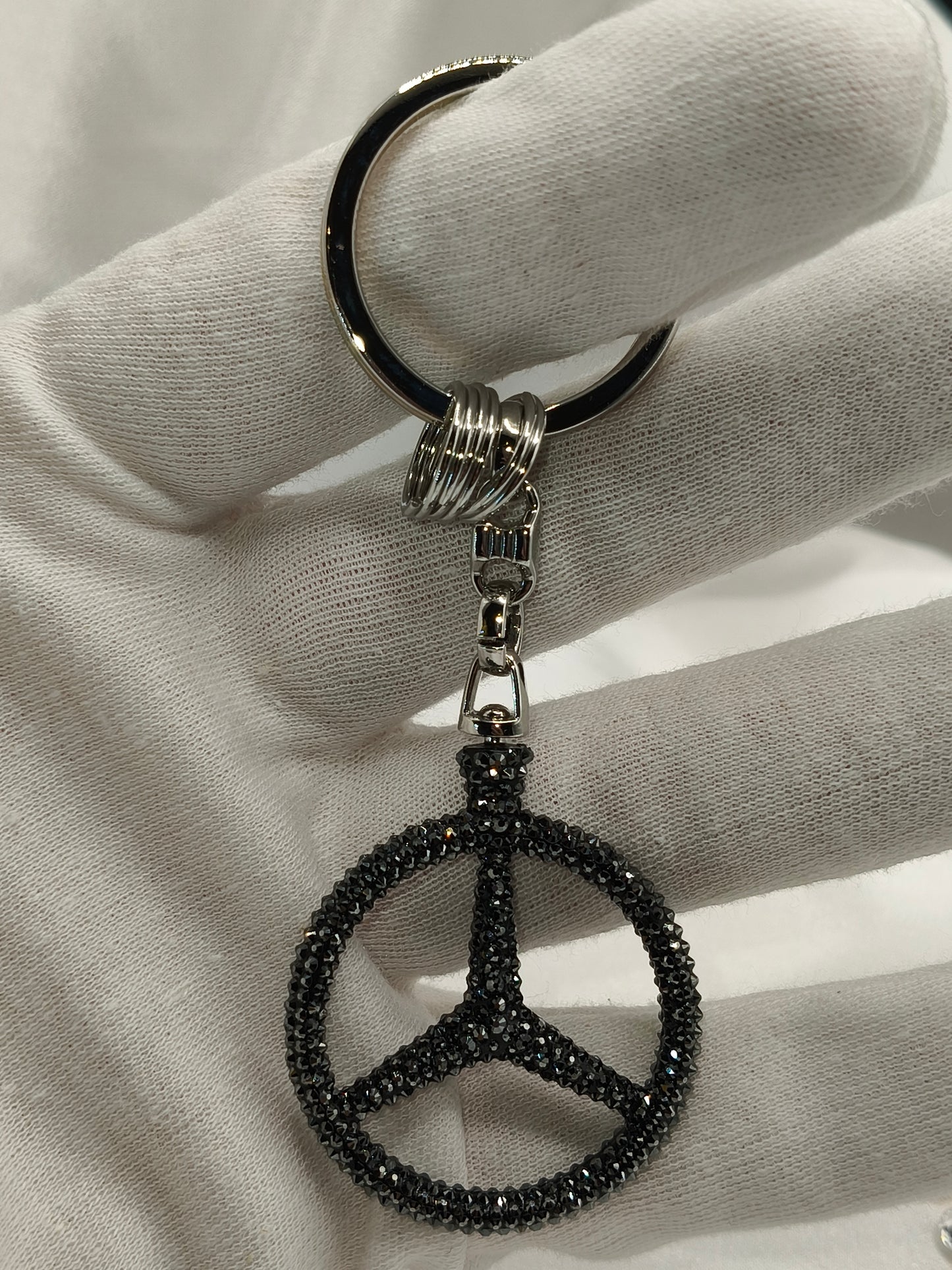 Original OEM | Mercedes-Benz Schlüsselanhänger schwarz | mit original Preciosa® Kristallen - Black Saphir Crystals