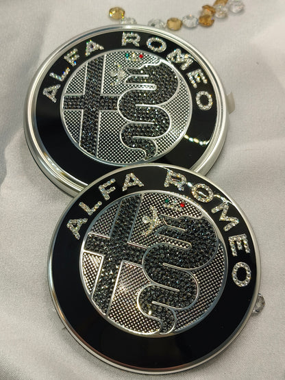 Genuine OEM Alfa Romeo Giulia GV GTA | Logo Emblem Set black front + rear | with genuine Preciosa® crystals