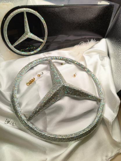 Original OEM | Mercedes-Benz Logo Set G Klasse G63 AMG Emblem Grill + Ersatzrad Deckel | mit original Preciosa® Kristallen 1.7mm - Black Saphir Crystals