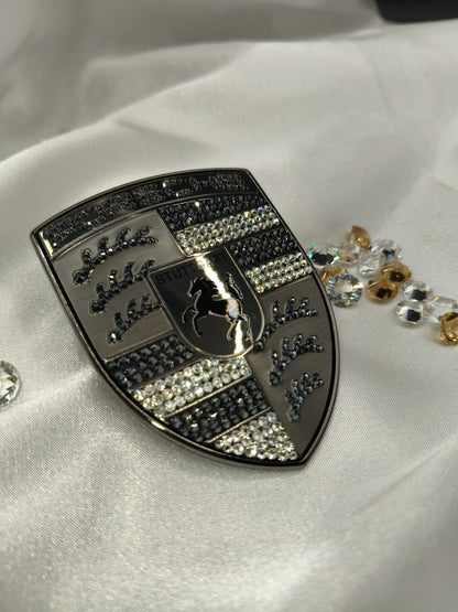 Original OEM | Porsche Turbonit Logo Emblem Motorhaube | mit original Preciosa® Kristallen - Black Saphir Crystals