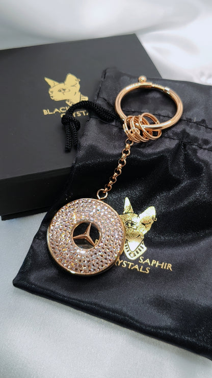 Original OEM | Mercedes-Benz Schlüsselanhänger Roségold | mit original Preciosa® Kristallen - Black Saphir Crystals