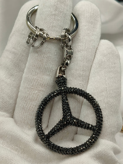 Original OEM | Mercedes-Benz Schlüsselanhänger schwarz | mit original Preciosa® Kristallen - Black Saphir Crystals