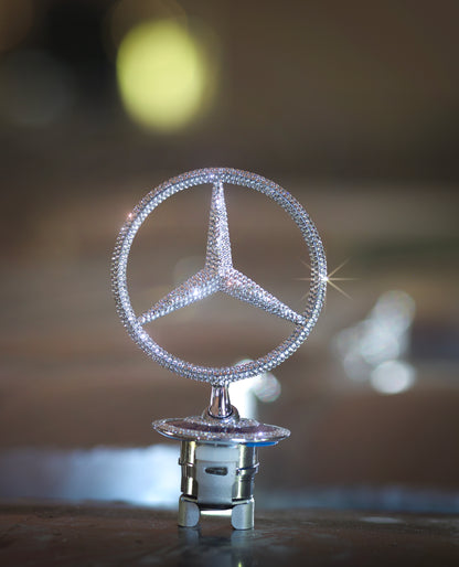 Original Mercedes Logo Emblem Motorhaube silber mit original Swarovski® oder Preciosa® Veredelt - Black Saphir Crystals