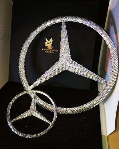 Original Mercedes Logo Emblem vorn Grill mit original Swarovski® oder Preciosa® Veredelt 3mm - Black Saphir Crystals